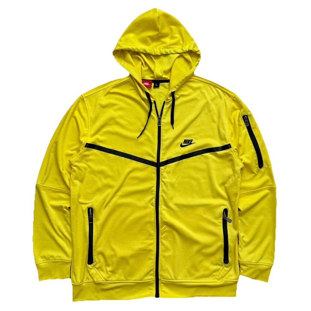Nike Tech Fleece Full Zip Hoodie Men’s L Lightweight Yellow Black Zip Jacket